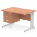 The Dynamic Pedestal Desk Impulse 1200 x 800mm features a sleek beech top with a scalloped edge design. The silver cable managed leg adds a modern touch to this straight office desk. It also comes with a 3 drawer fixed pedestal for storage.
