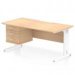 This desk features a scalloped edge and a maple top. It also has a cable managed leg and comes with a fixed pedestal with three drawers. It measures 1600 x 800mm. The sleek design and white color make this workstation a great addition to any modern office space.