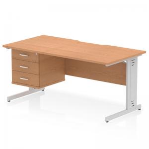 Impulse 1600 x 800mm Scalloped Edge Straight Office Desk Oak Top