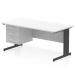 A modern and sleek office desk, the Dynamic Pedestal Desk Impulse features a scalloped edge white top and cable managed black legs. It also comes with a convenient 3 drawer fixed pedestal, making it a functional addition to any work space. The desk measures 1600 x 800mm and has a clean and simple design that is perfect for a professional setting.