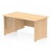 The Dynamic Pedestal Desk Impulse features a maple top panel with a scalloped edge and straight design. It measures 1400 x 800mm and comes with a single panel end leg. A 3 drawer fixed pedestal completes the practical and stylish workstation.