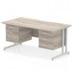 Impulse 1600 x 800mm Scalloped Edge Straight Office Desk Grey Oak Top Silver Cantilever Leg Workstation 1 x 2 Drawer 1 x 3 Drawer Fixed Pedestal I006363