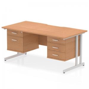 Impulse 1600 x 800mm Scalloped Edge Straight Office Desk Oak Top