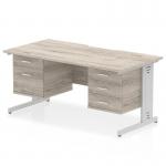 Impulse 1600 x 800mm Scalloped Edge Straight Office Desk Grey Oak Top Silver Cable Managed Leg Workstation 1 x 2 Drawer 1 x 3 Drawer Fixed Pedestal I006381