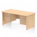 This dynamic pedestal desk features a maple top panel and scalloped edge for a modern look. The workstation is supported by one panel end leg and includes a 2 drawer and 3 drawer fixed pedestal for ample storage. The size is 1600 x 800mm.
