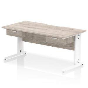 Impulse 1600 x 800mm Scalloped Edge Straight Office Desk Grey Oak Top