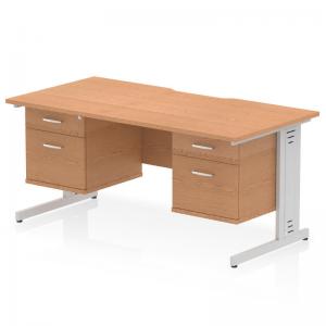 Impulse 1600 x 800mm Scalloped Edge Straight Office Desk Oak Top