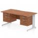 The office desk has a scalloped edge and is made of walnut with a silver cable managed leg workstation. It has a 1600 x 800mm surface and comes with 2 fixed drawers. The dynamic design adds a modern touch to the workspace.