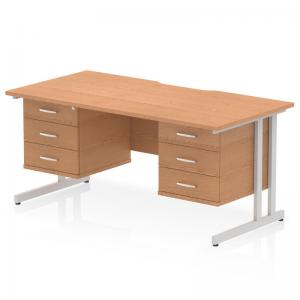 Impulse 1600 x 800mm Scalloped Edge Straight Office Desk Oak Top
