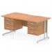 A sleek and modern office desk, the Dynamic Pedestal Desk Impulse features a scalloped edge and an oak top, supported by silver cantilever legs. The desk also comes with 2 fixed pedestals, each with 3 drawers for ample storage space. The overall dimensions are 1600mm x 800mm.