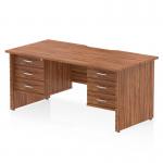 The dynamic pedestal desk has a sleek and modern design with a 1600 x 800mm scalloped edge straight walnut top panel. The panel end leg creates a sturdy workstation, while 2 x 3 drawer fixed pedestals provide ample storage space. This desk is perfect for any office setting.
