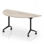 Impulse Plus Flip Top 1600mm Semi-Circle Table With Black Foot Grey Oak Top I006603