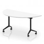 Impulse Plus Flip Top 1600mm Semi-Circle Table With Black Foot White Top I006607