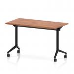 Impulse Plus Flip Top 1200 x 600mm Slimline Rectangular Table With Black Foot Walnut Top I006618