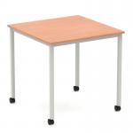 Impulse 800mm Straight Table Beech Top Silver Box Frame Leg with Castors I006626