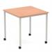 Impulse 800mm Straight Table Beech Top Silver Box Frame Leg with Castors I006626