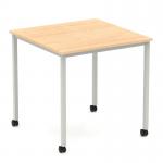 Impulse 800mm Straight Table Maple Top Silver Box Frame Leg with Castors I006628