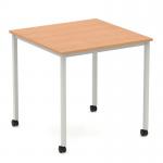 Impulse 800mm Straight Table Oak Top Silver Box Frame Leg with Castors I006629