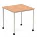 Impulse 800mm Straight Table Oak Top Silver Box Frame Leg with Castors I006629