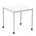 Impulse 800mm Straight Table White Top Silver Box Frame Leg with Castors I006630