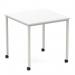 Impulse 800mm Straight Table White Top Silver Box Frame Leg with Castors I006630