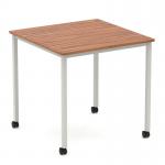 Impulse 800mm Straight Table Walnut Top Silver Box Frame Leg with Castors I006631