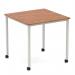 Impulse 800mm Straight Table Walnut Top Silver Box Frame Leg with Castors I006631