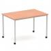 Impulse 1200mm Straight Table Beech Top Silver Box Frame Leg with Castors I006632