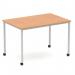 Impulse 1200mm Straight Table Oak Top Silver Box Frame Leg with Castors I006635