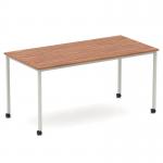 Impulse 1600mm Straight Table Walnut Top Silver Box Frame Leg with Castors I006643
