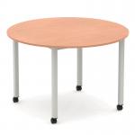 Impulse 1200mm Round Table Beech Top Silver Box Frame Leg with Castors I006650