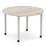 Impulse 1200mm Round Table Grey Oak Top Silver Box Frame Leg with Castors I006651