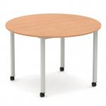 Impulse 1200mm Round Table Oak Top Silver Box Frame Leg with Castors I006653