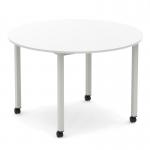 Impulse 1200mm Round Table White Top Silver Box Frame Leg with Castors I006654