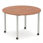 Impulse 1200mm Round Table Walnut Top Silver Box Frame Leg with Castors I006655