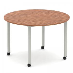 Impulse 1200mm Round Table Walnut Top Silver Box Frame Leg with