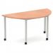 Impulse 1600mm Semi-Circle Table Beech Top Silver Box Frame Leg with Castors I006656