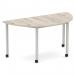 Impulse 1600mm Semi-Circle Table Grey Oak Top Silver Box Frame Leg with Castors I006657