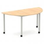 Impulse 1600mm Semi-Circle Table Maple Top Silver Box Frame Leg with Castors I006658