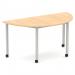 Impulse 1600mm Semi-Circle Table Maple Top Silver Box Frame Leg with Castors I006658