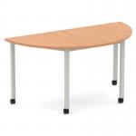Impulse 1600mm Semi-Circle Table Oak Top Silver Box Frame Leg with Castors I006659