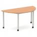 Impulse 1600mm Semi-Circle Table Oak Top Silver Box Frame Leg with Castors I006659