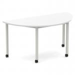 Impulse 1600mm Semi-Circle Table White Top Silver Box Frame Leg with Castors I006660