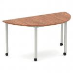 Impulse 1600mm Semi-Circle Table Walnut Top Silver Box Frame Leg with Castors I006661