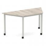 Impulse 1600mm Trapezium Grey Oak Top Silver Box Frame Leg with Castors I006663