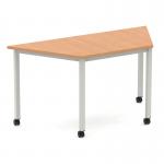 Impulse 1600mm Trapezium Oak Top Silver Box Frame Leg with Castors I006665