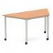 Impulse 1600mm Trapezium Oak Top Silver Box Frame Leg with Castors I006665