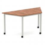 Impulse 1600mm Trapezium Walnut Top Silver Box Frame Leg with Castors I006667