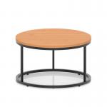 Impulse 800mm Round Coffee Table With Metal Frame Beech Top Black Leg I006668