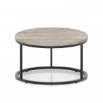 Impulse 800mm Round Coffee Table With Metal Frame Grey Oak Top Black Leg I006669